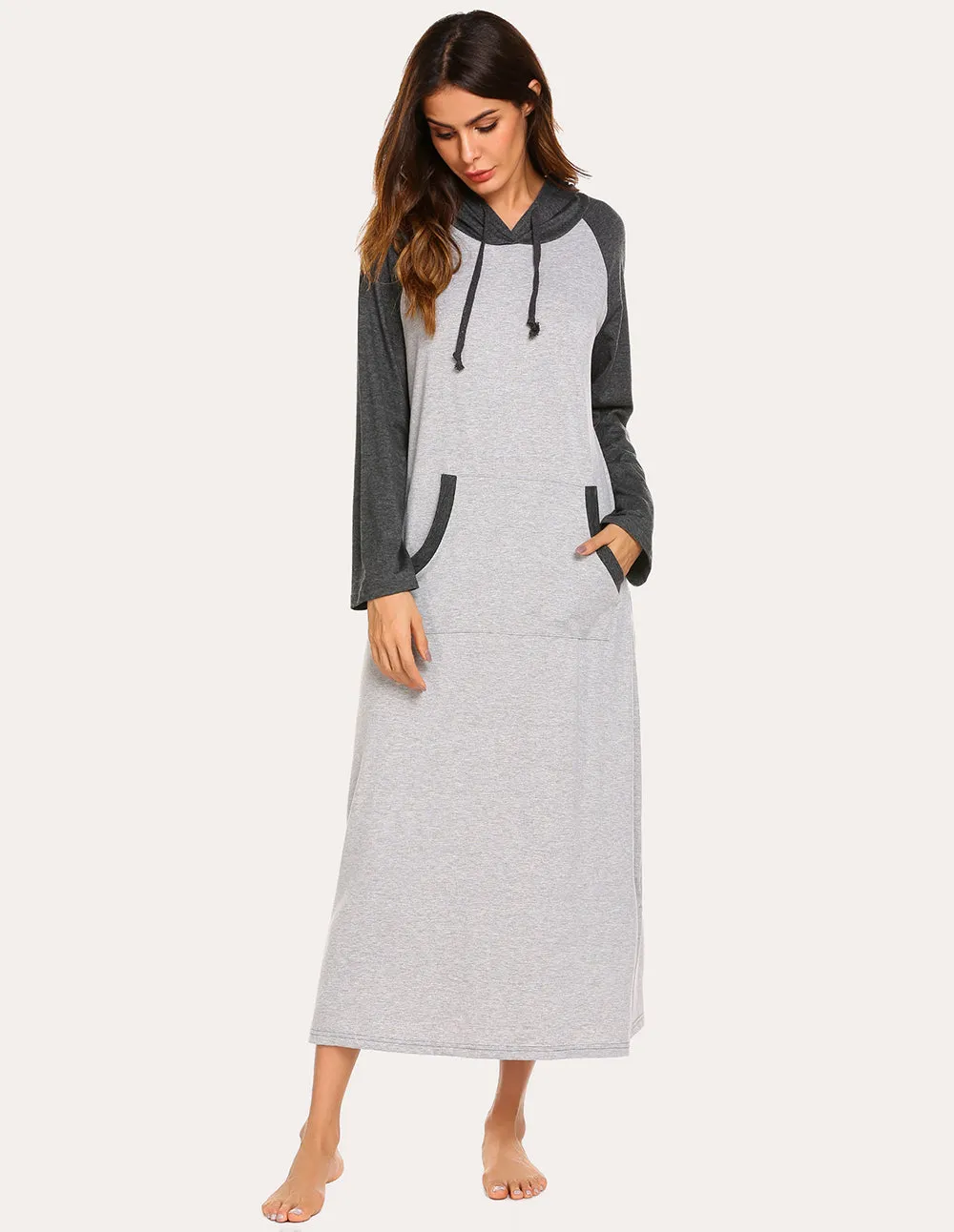 Ekouaer Contrast Color Hooded Nightdress (US Only)