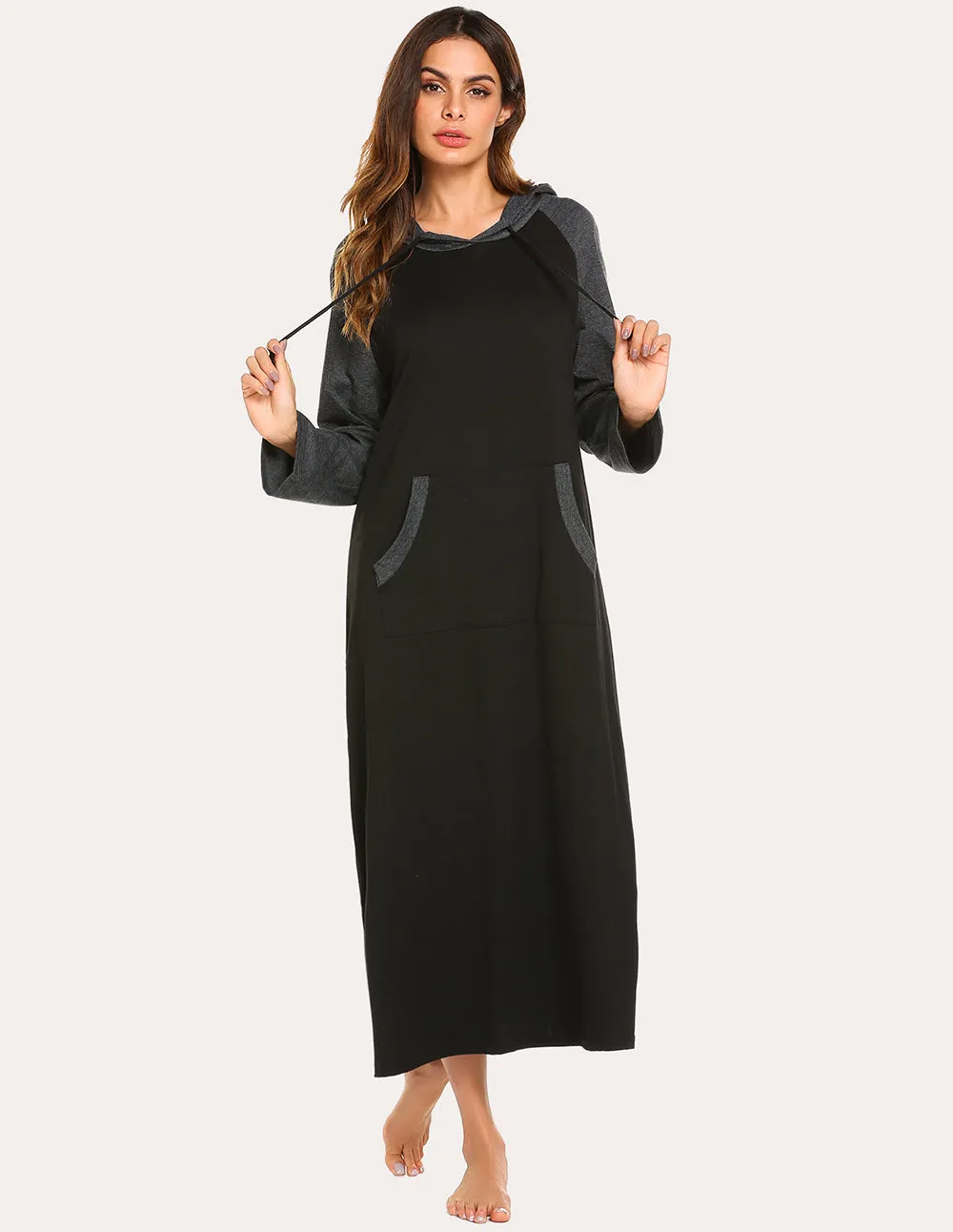 Ekouaer Contrast Color Hooded Nightdress (US Only)