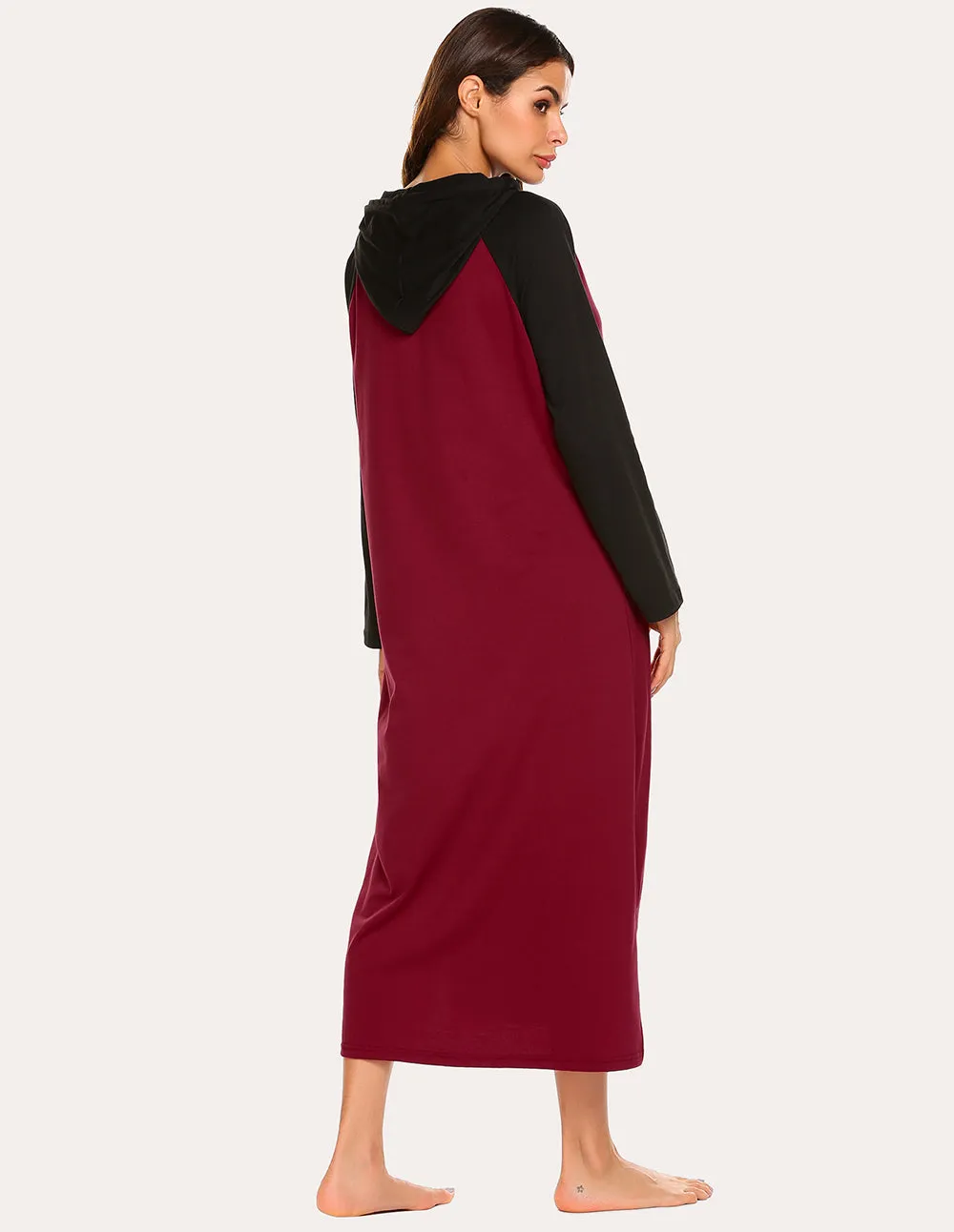 Ekouaer Contrast Color Hooded Nightdress (US Only)