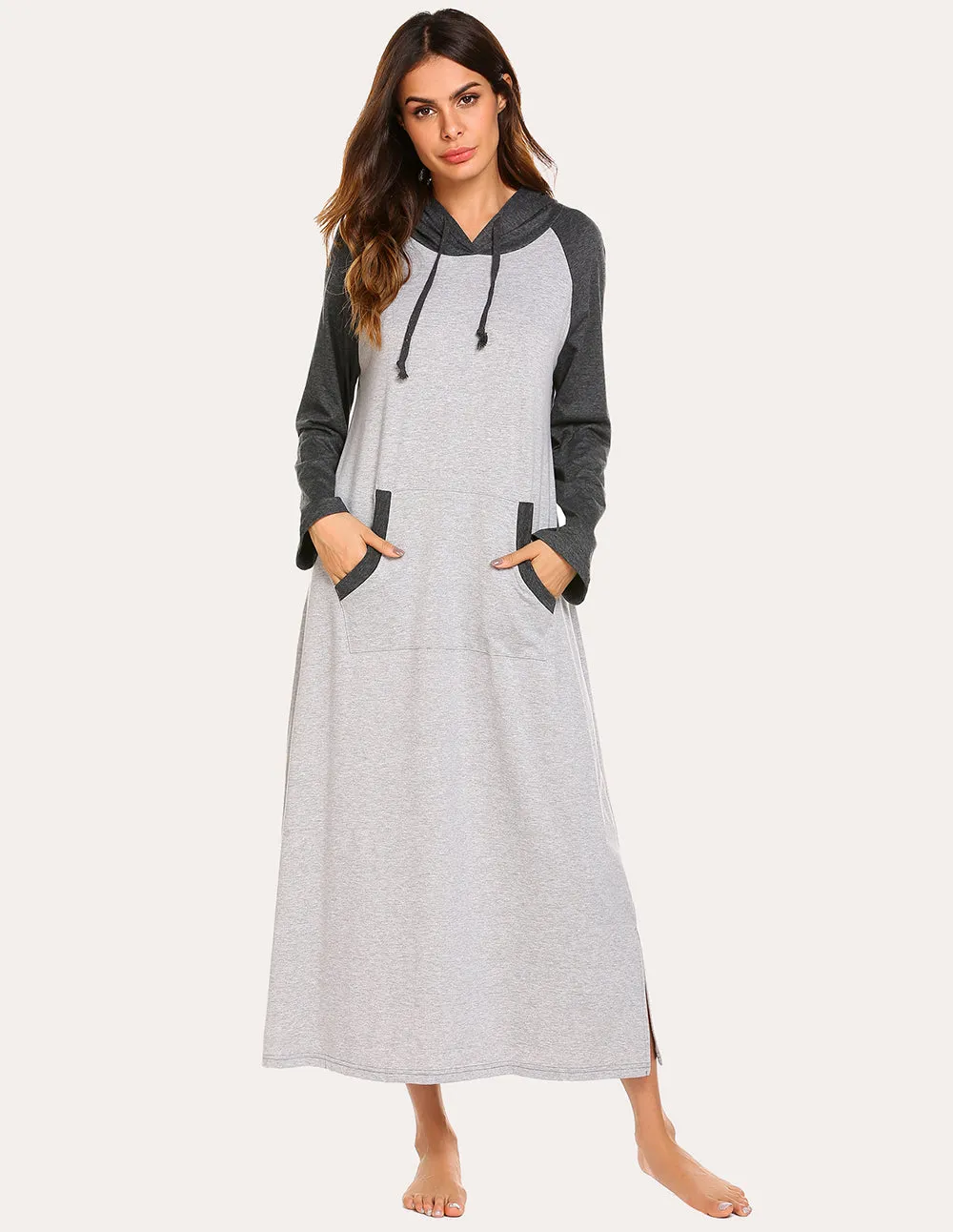 Ekouaer Contrast Color Hooded Nightdress (US Only)