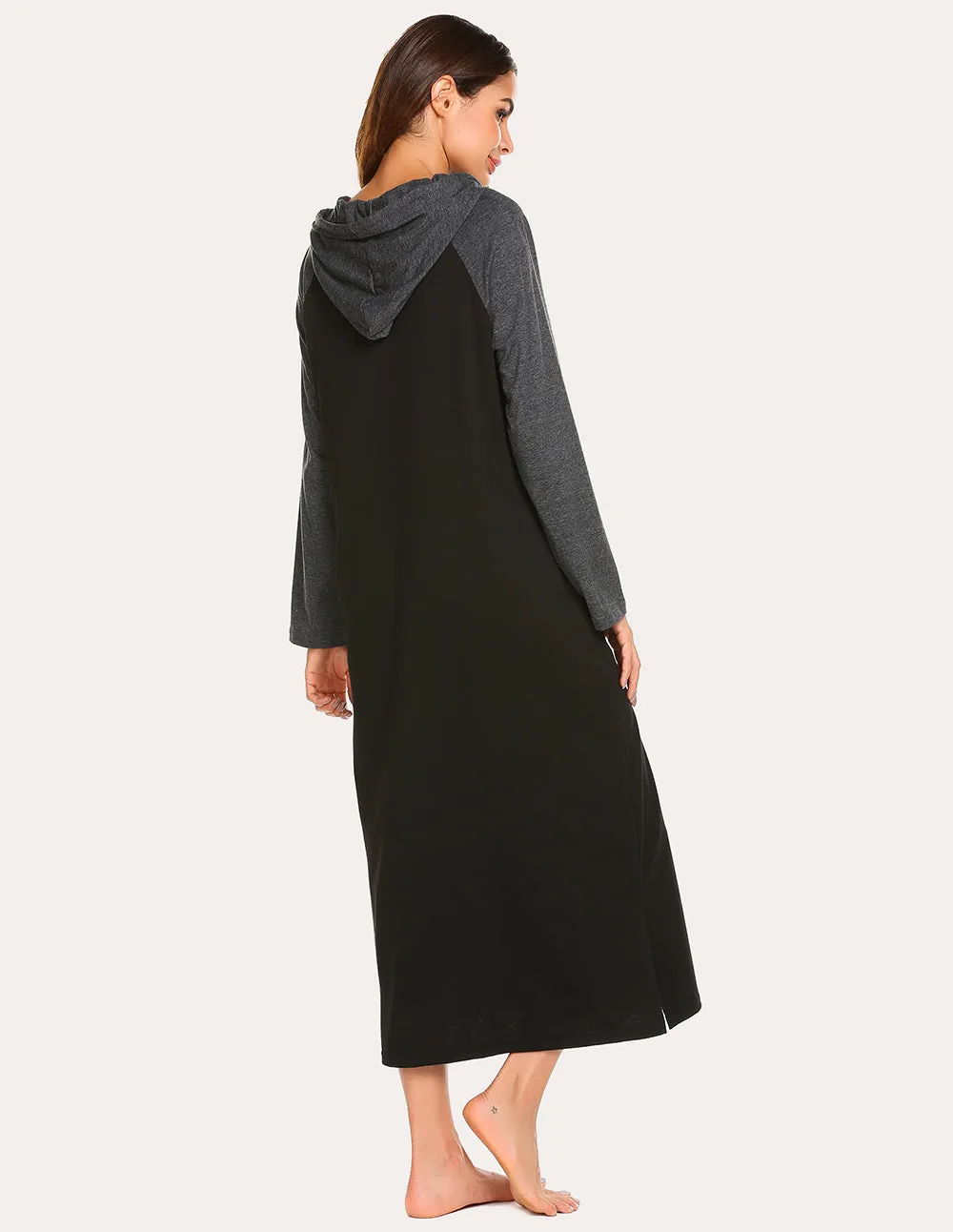Ekouaer Contrast Color Hooded Nightdress (US Only)