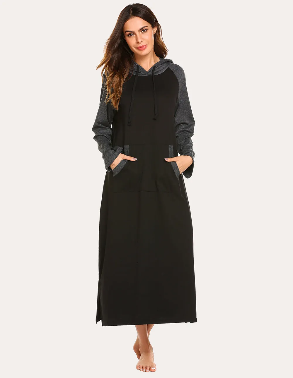 Ekouaer Contrast Color Hooded Nightdress (US Only)