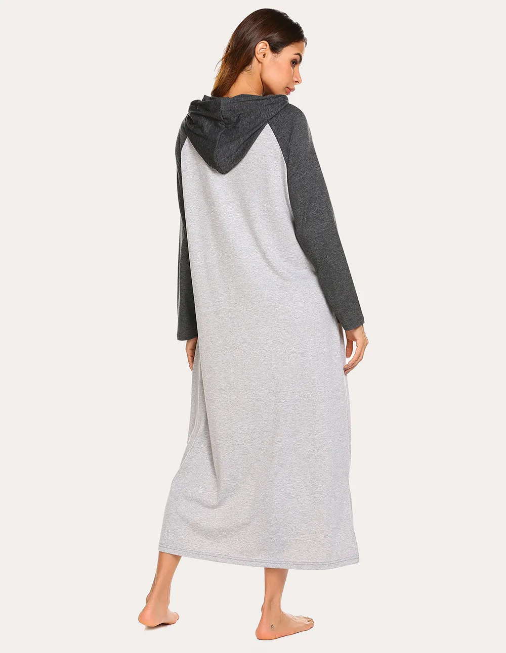 Ekouaer Contrast Color Hooded Nightdress (US Only)