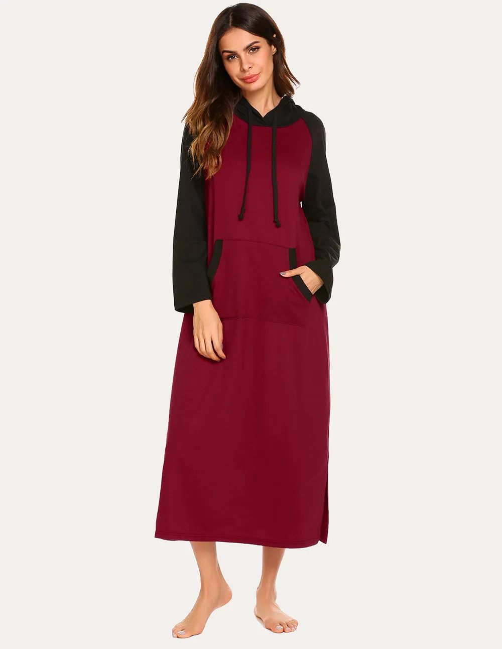 Ekouaer Contrast Color Hooded Nightdress (US Only)