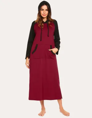 Ekouaer Contrast Color Hooded Nightdress (US Only)