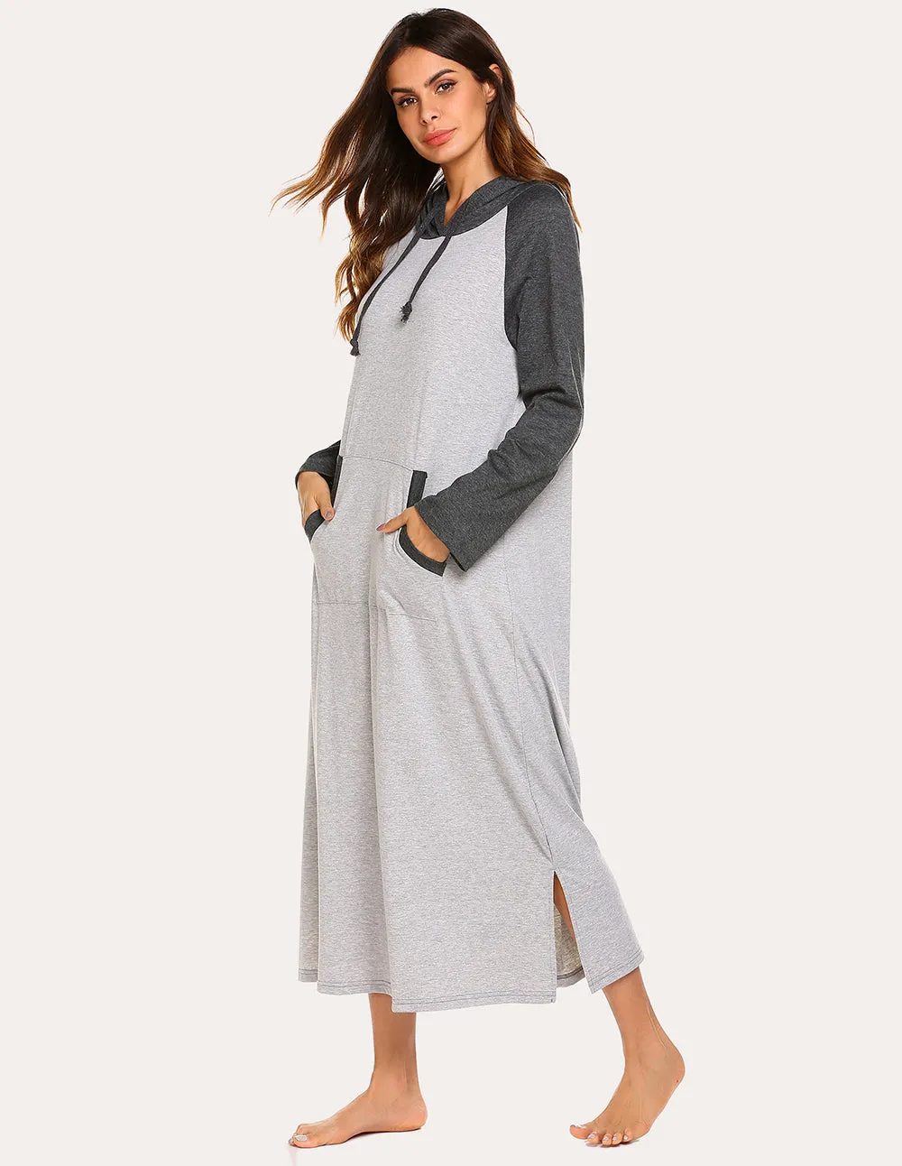 Ekouaer Contrast Color Hooded Nightdress (US Only)