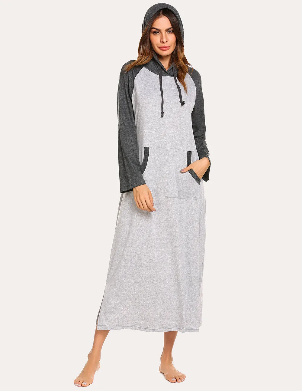 Ekouaer Contrast Color Hooded Nightdress (US Only)