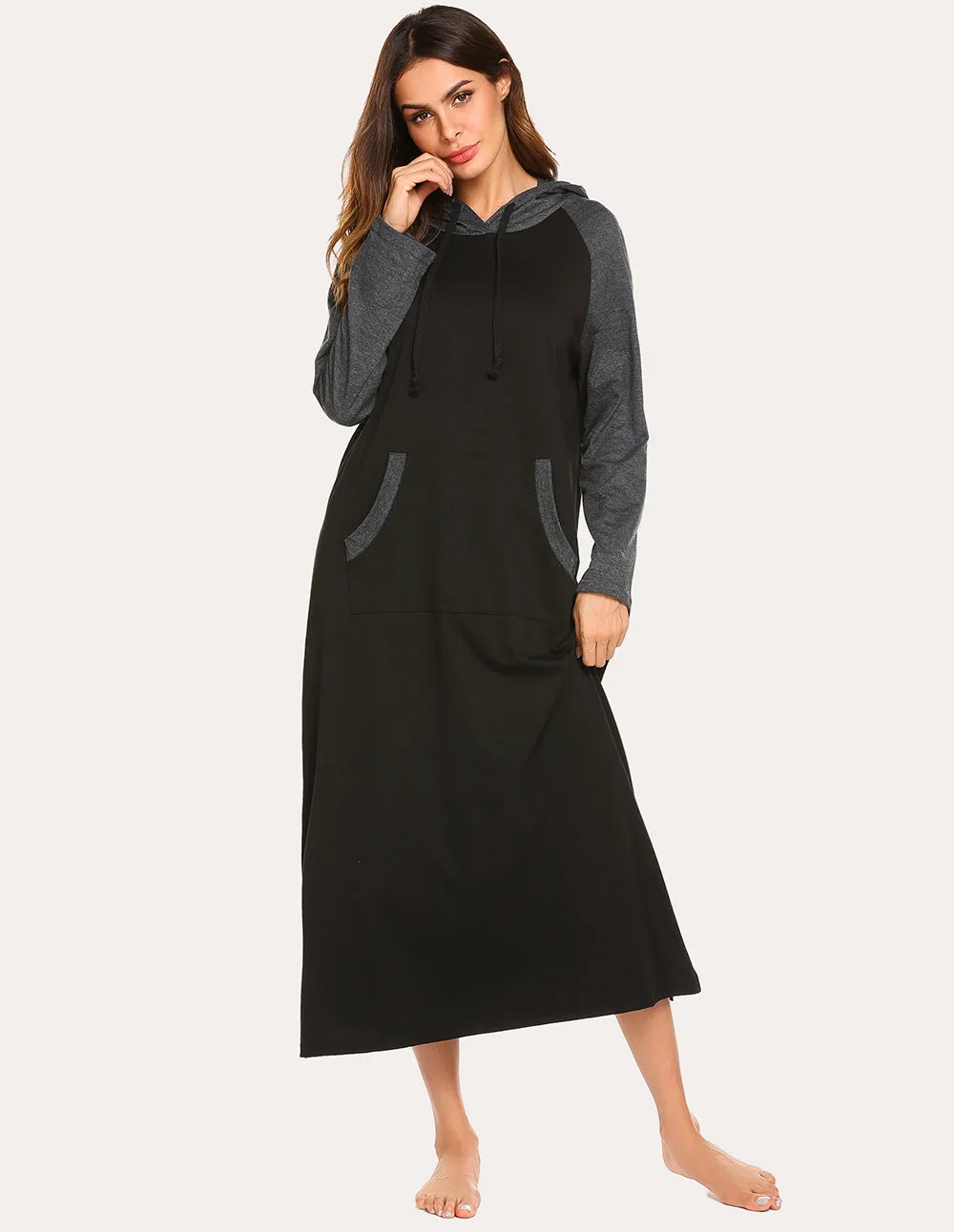 Ekouaer Contrast Color Hooded Nightdress (US Only)