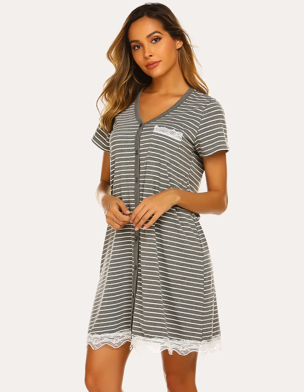 Ekouaer Contrast Color Striped Loose Nightdress (US Only)