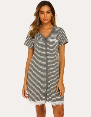 Ekouaer Contrast Color Striped Loose Nightdress (US Only)