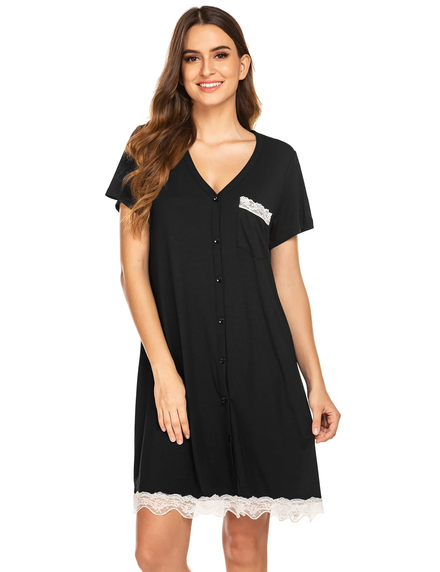 Ekouaer Contrast Color Striped Loose Nightdress (US Only)
