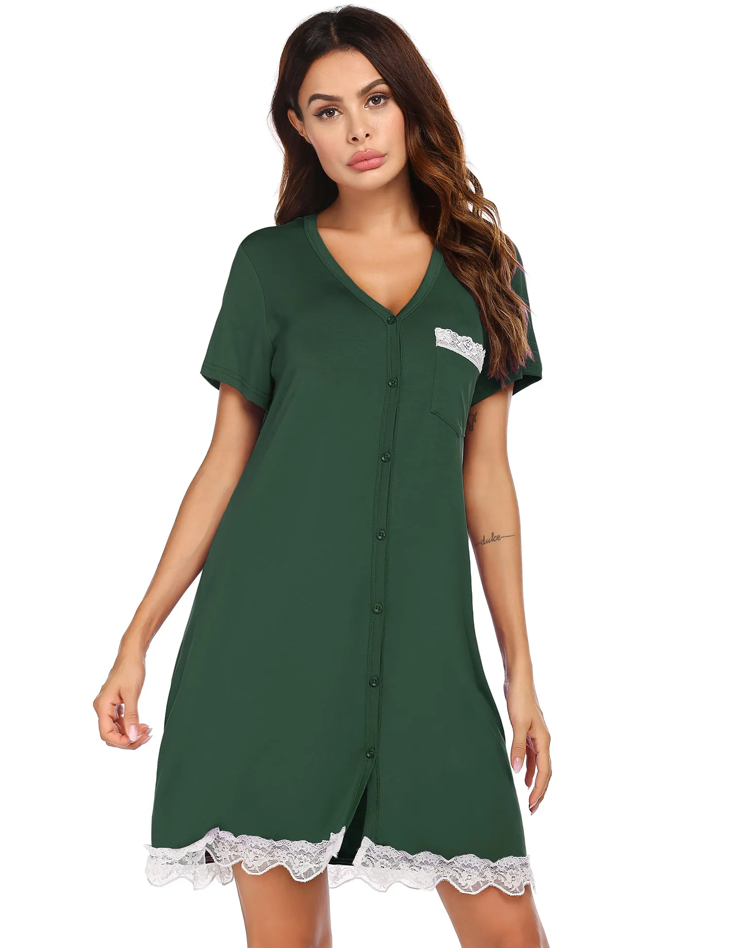Ekouaer Contrast Color Striped Loose Nightdress (US Only)