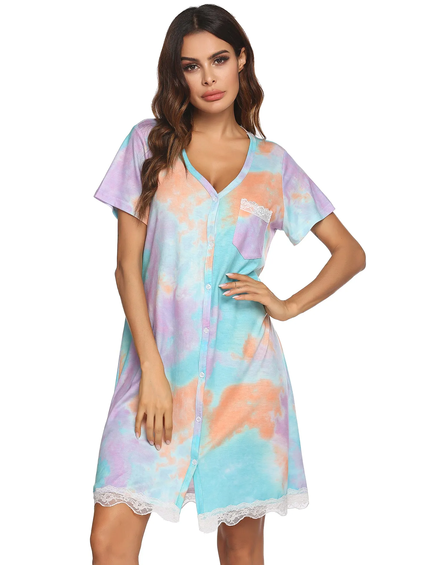 Ekouaer Contrast Color Striped Loose Nightdress (US Only)