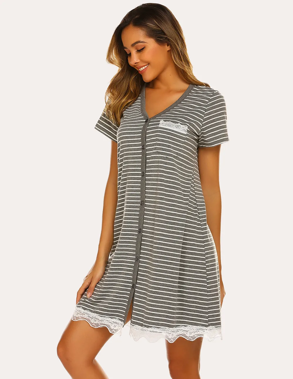 Ekouaer Contrast Color Striped Loose Nightdress (US Only)