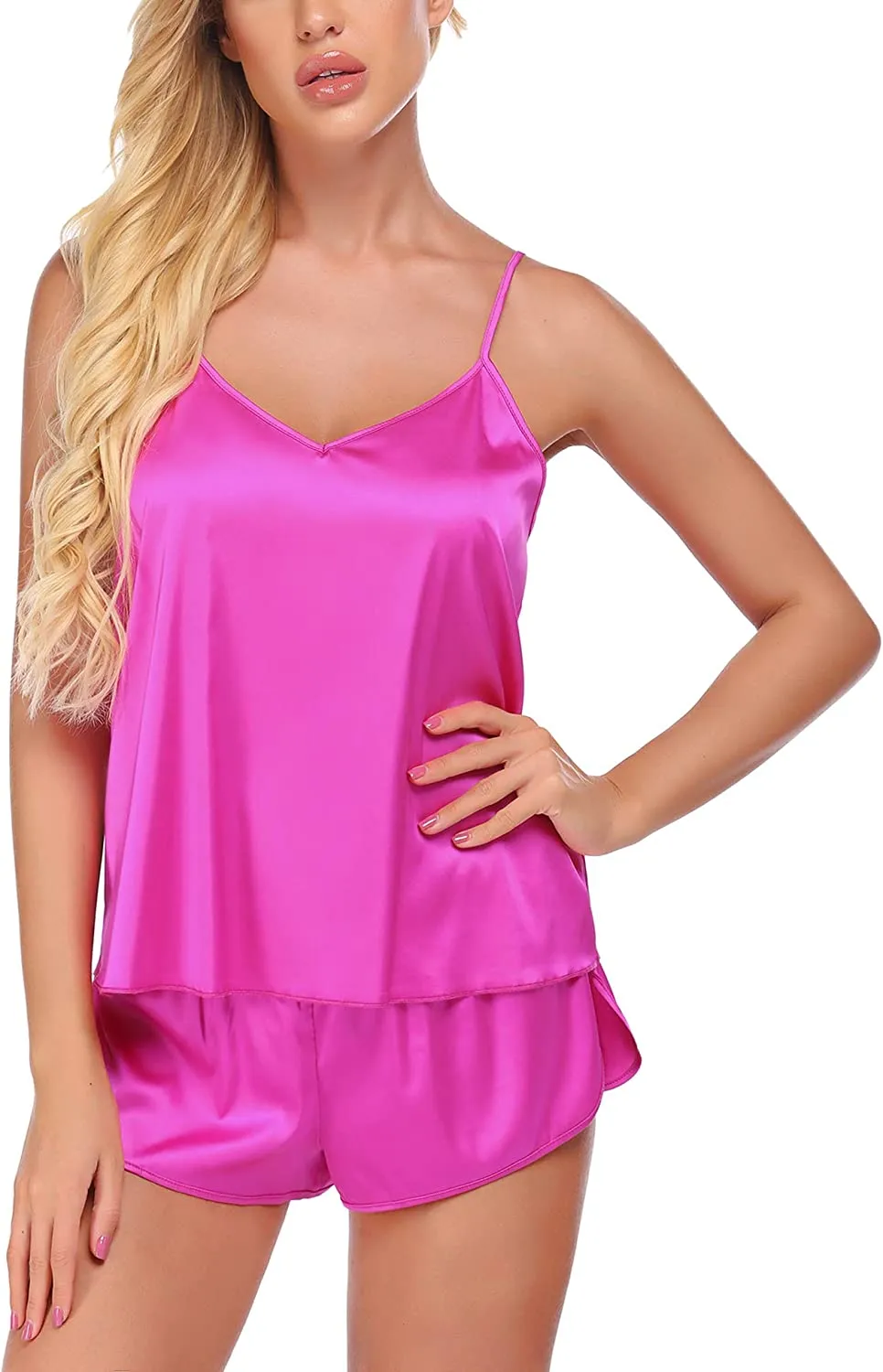 Ekouaer Pajamas for Women Silk Sleepwear Soft Lingerie Satin Cami Shorts Set Nightwear
