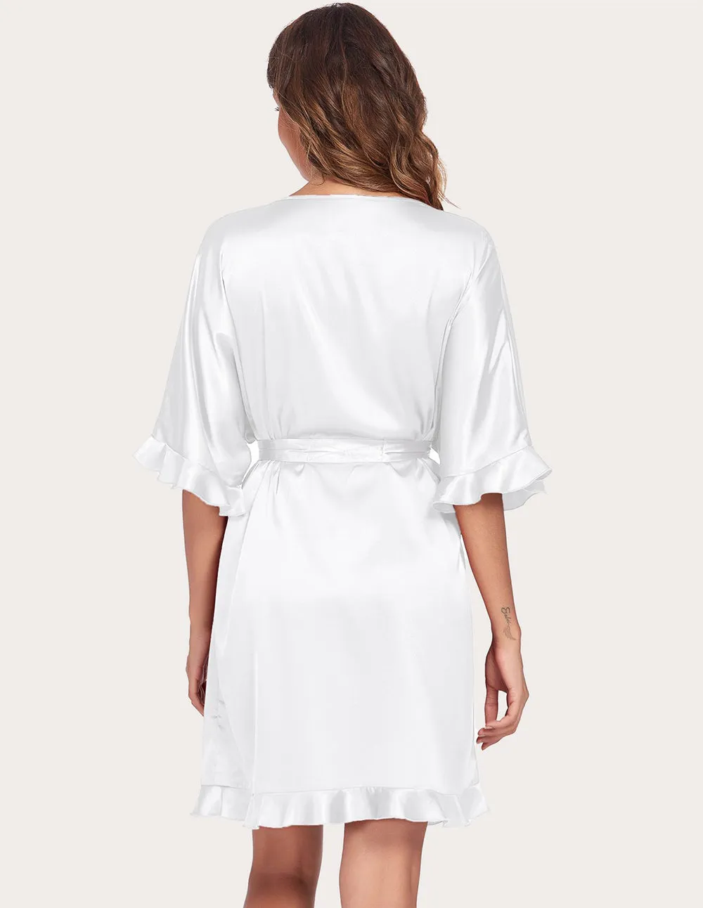 Ekouaer Ruffle Half Sleeve Satin Robe (US Only)