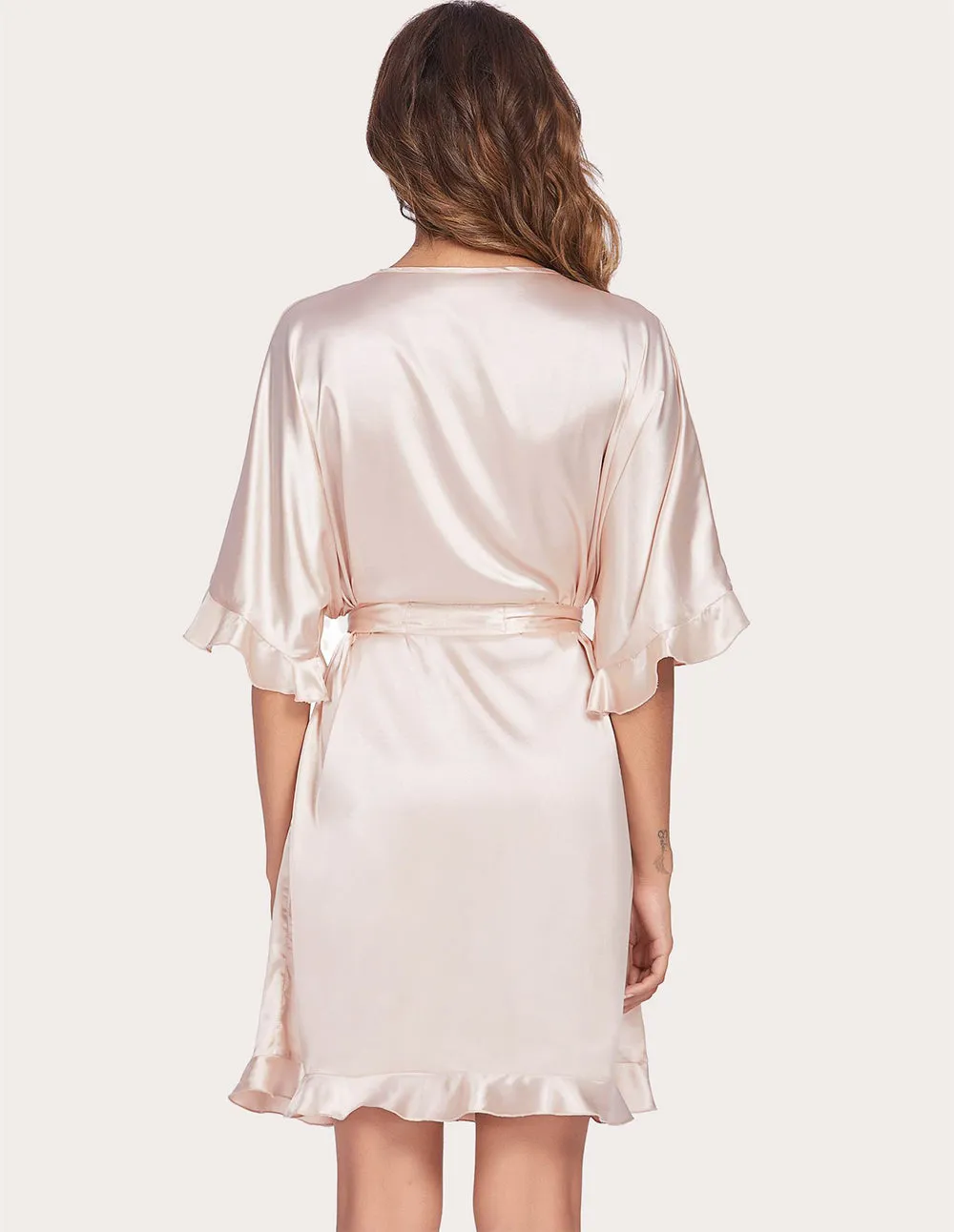 Ekouaer Ruffle Half Sleeve Satin Robe (US Only)
