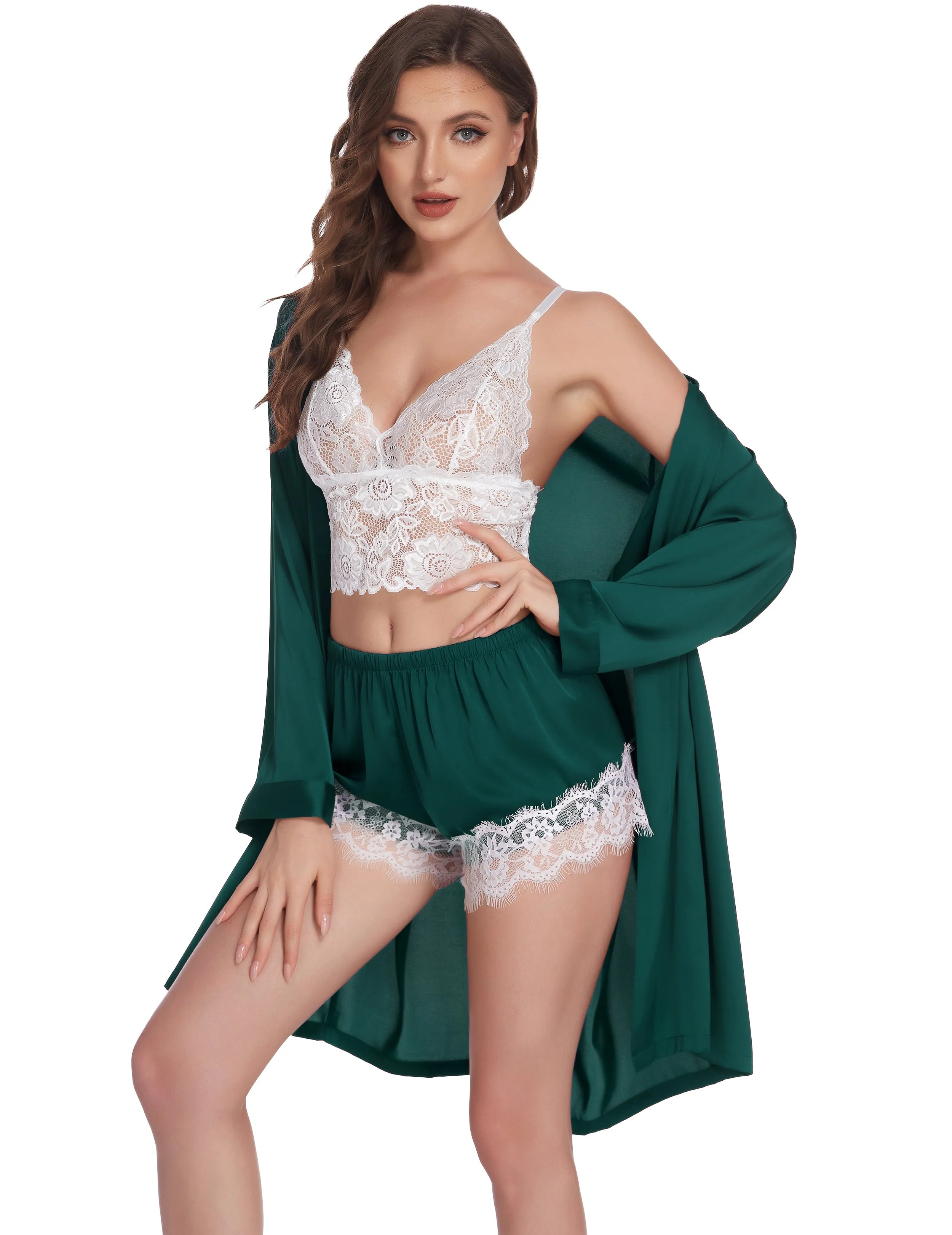 Ekouaer Satin Pajama Set 3Pcs (US Only)