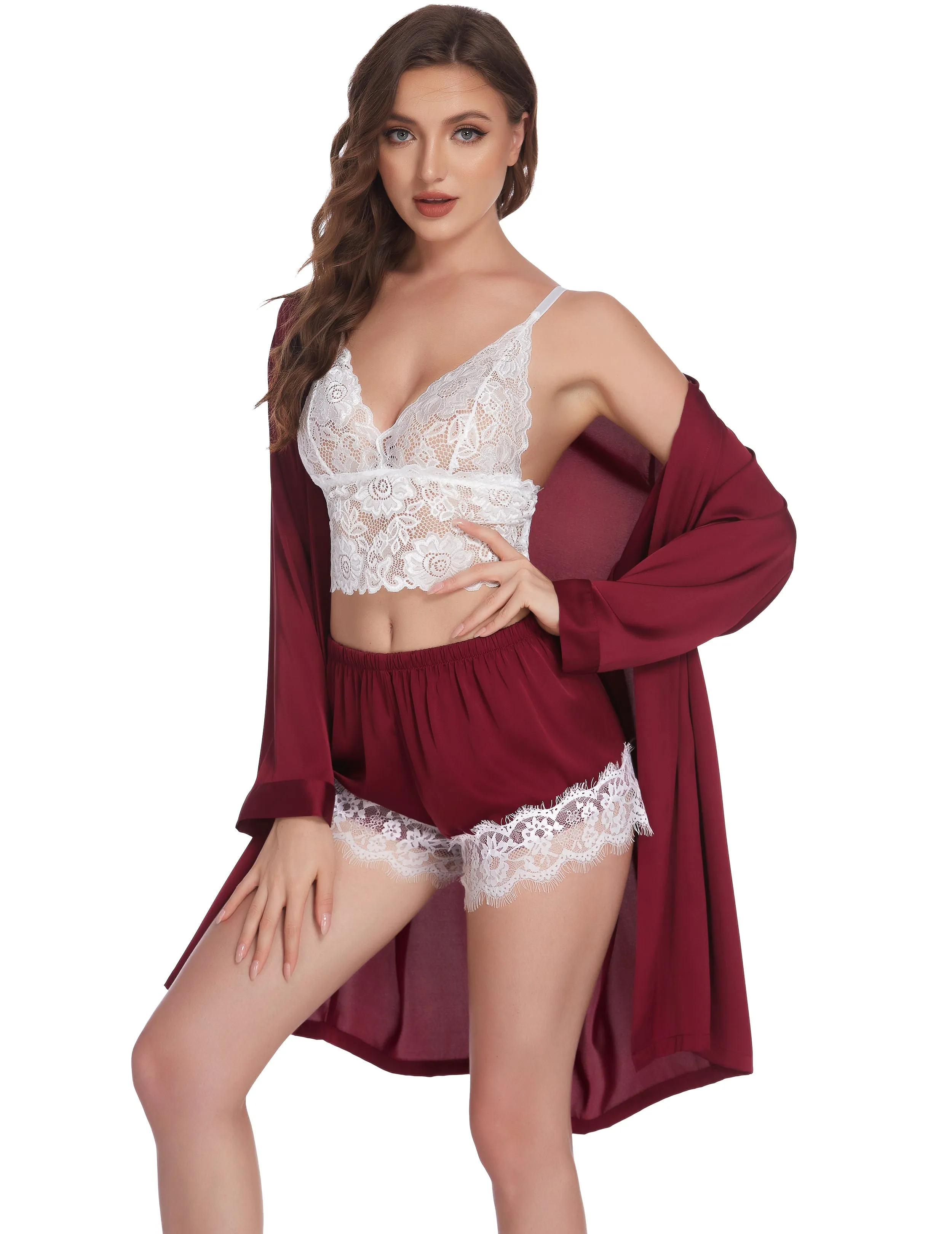 Ekouaer Satin Pajama Set 3Pcs (US Only)