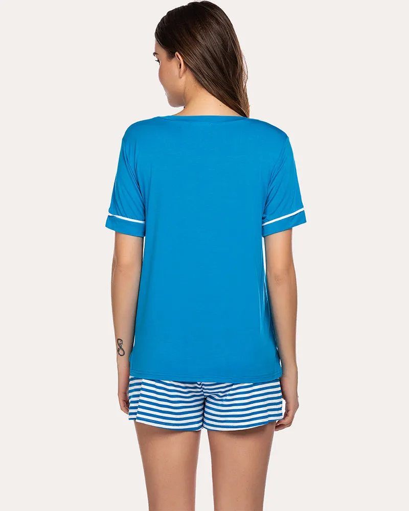 Ekouaer Striped Short Sleeve Pajama Set (US Only)