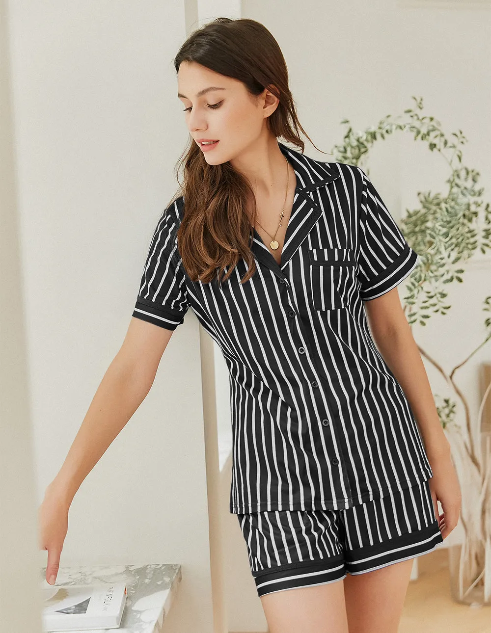 Ekouaer Striped Silky-smooth Pajama Set (US Only)