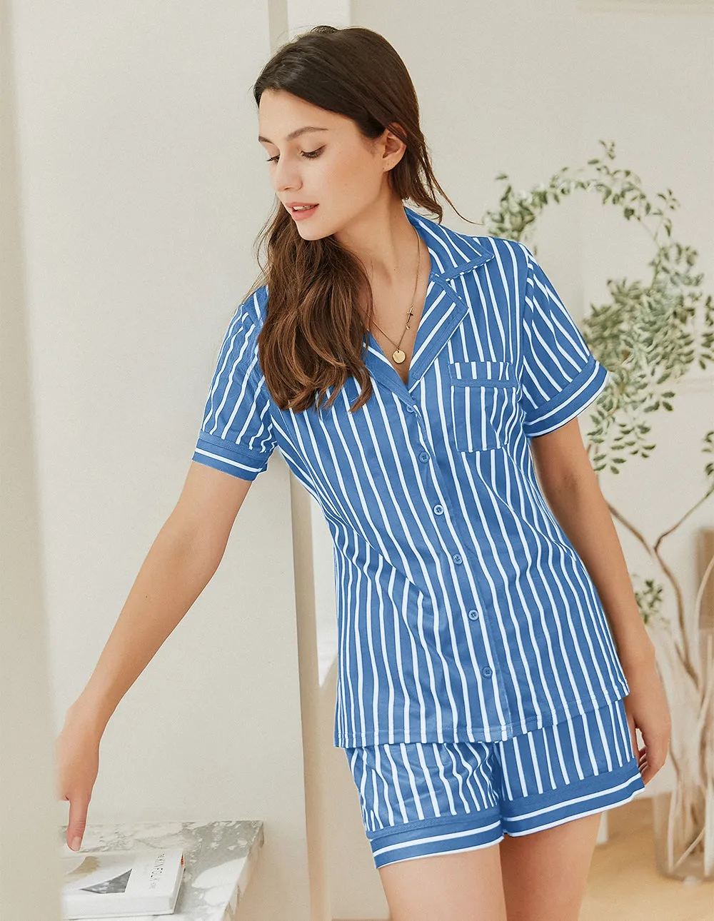 Ekouaer Striped Silky-smooth Pajama Set (US Only)