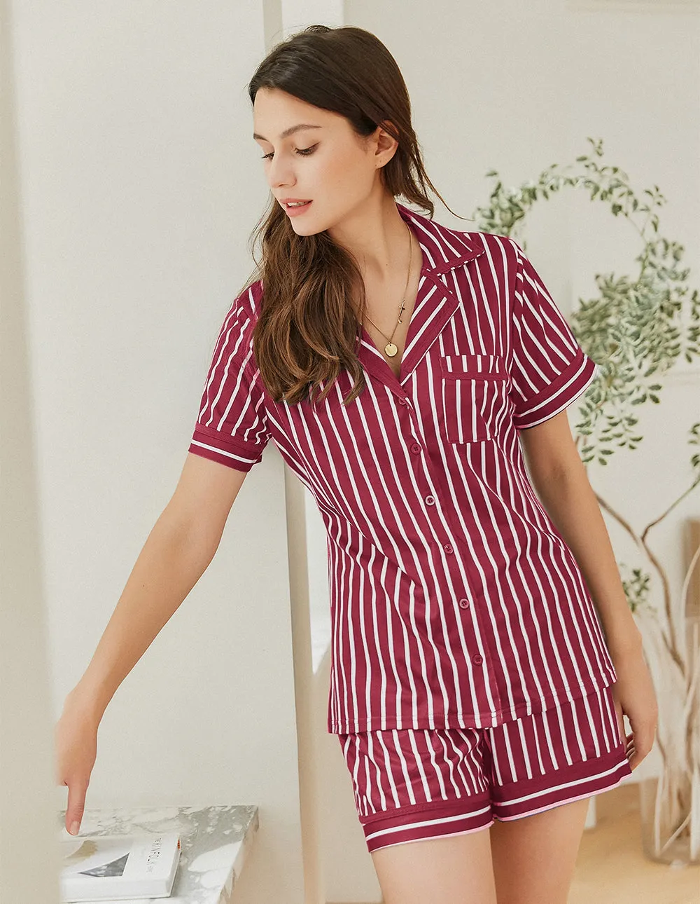 Ekouaer Striped Silky-smooth Pajama Set (US Only)