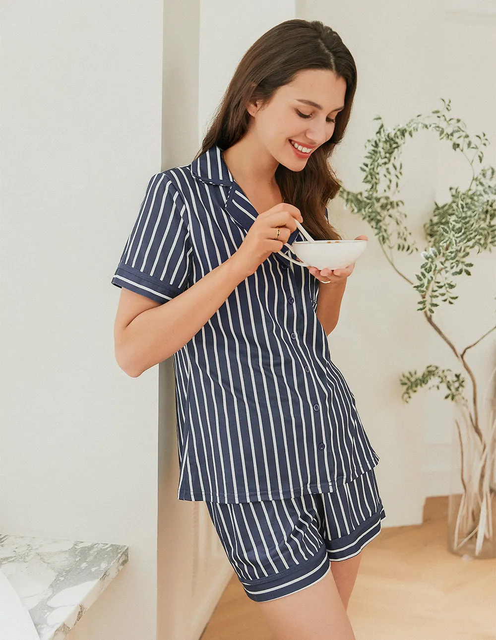 Ekouaer Striped Silky-smooth Pajama Set (US Only)