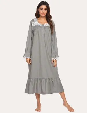Ekouaer Victorian Lace Trim Nightdress (US Only)