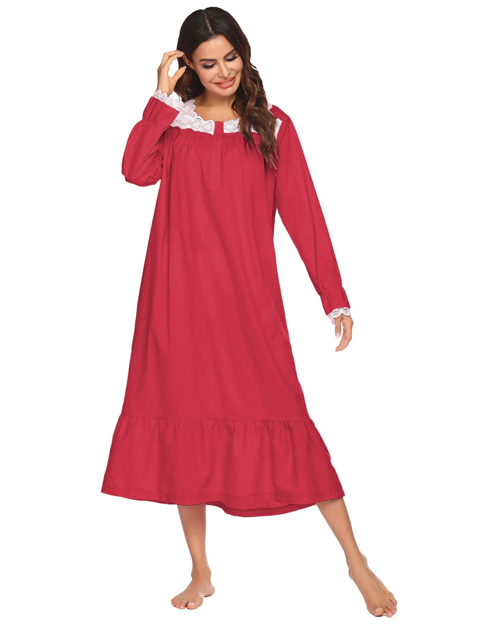 Ekouaer Victorian Lace Trim Nightdress (US Only)