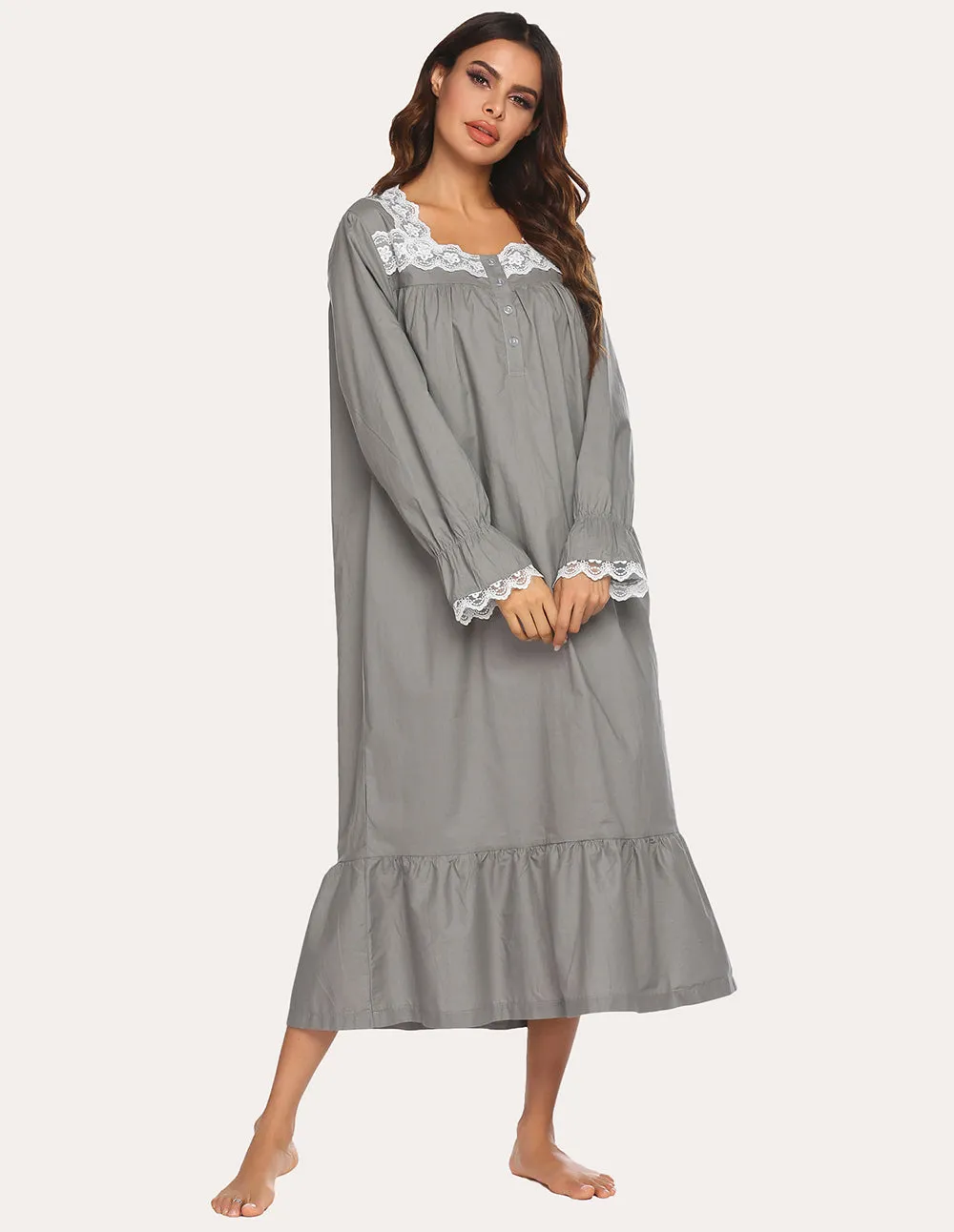 Ekouaer Victorian Lace Trim Nightdress (US Only)