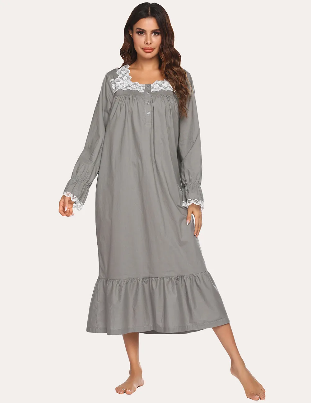 Ekouaer Victorian Lace Trim Nightdress (US Only)