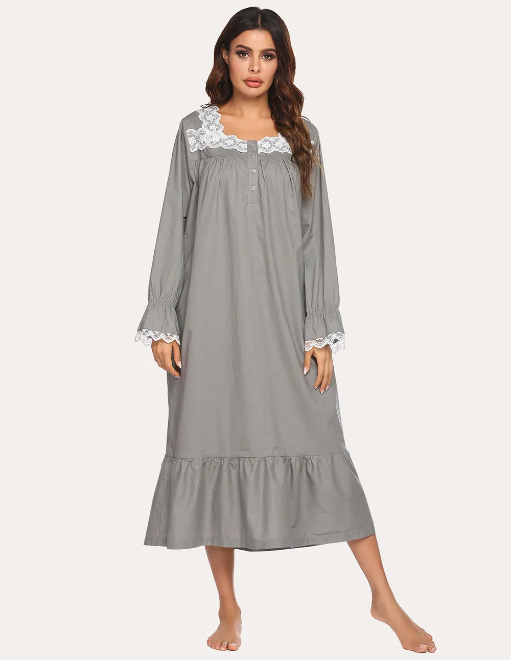 Ekouaer Victorian Lace Trim Nightdress (US Only)
