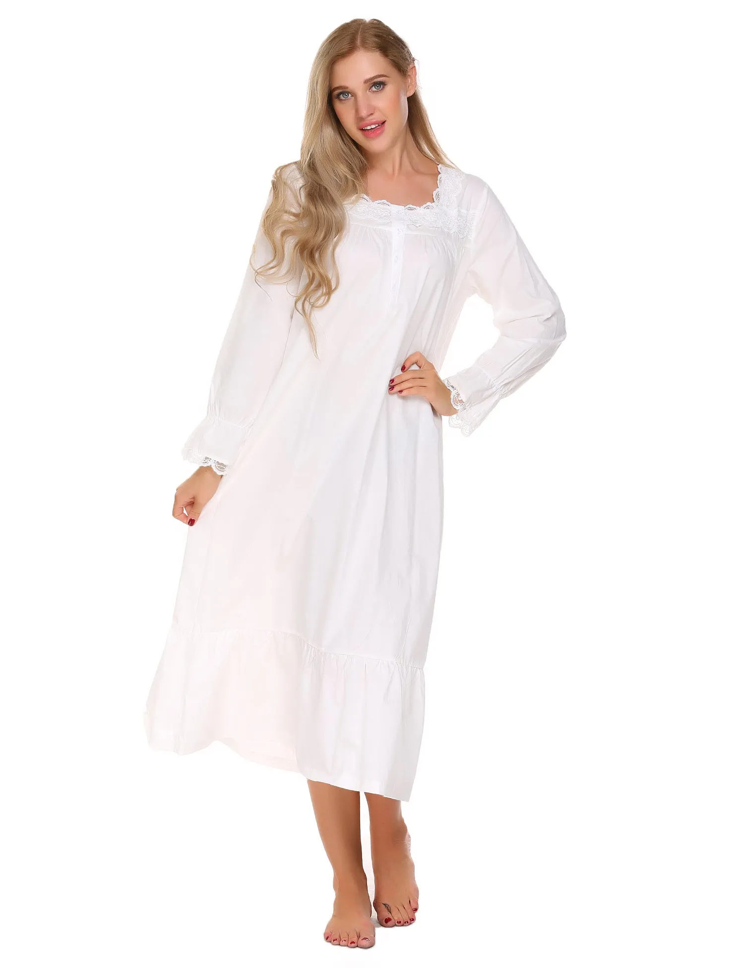 Ekouaer Victorian Lace Trim Nightdress (US Only)