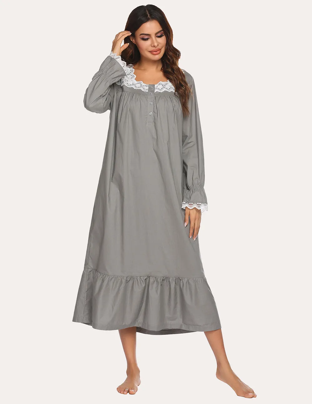 Ekouaer Victorian Lace Trim Nightdress (US Only)