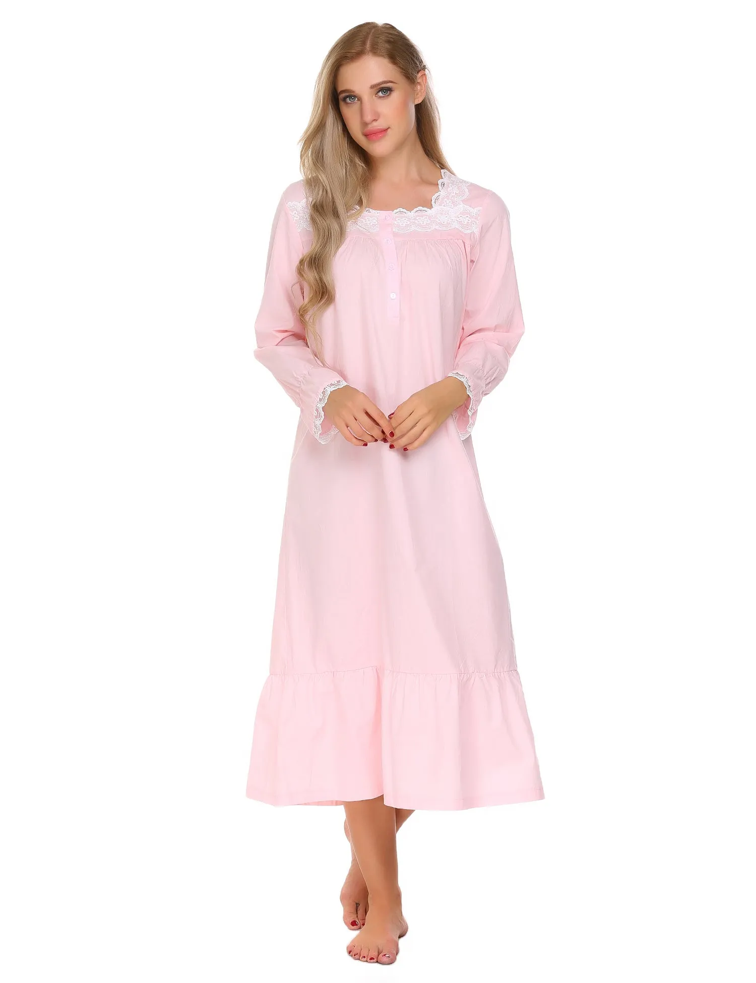 Ekouaer Victorian Lace Trim Nightdress (US Only)