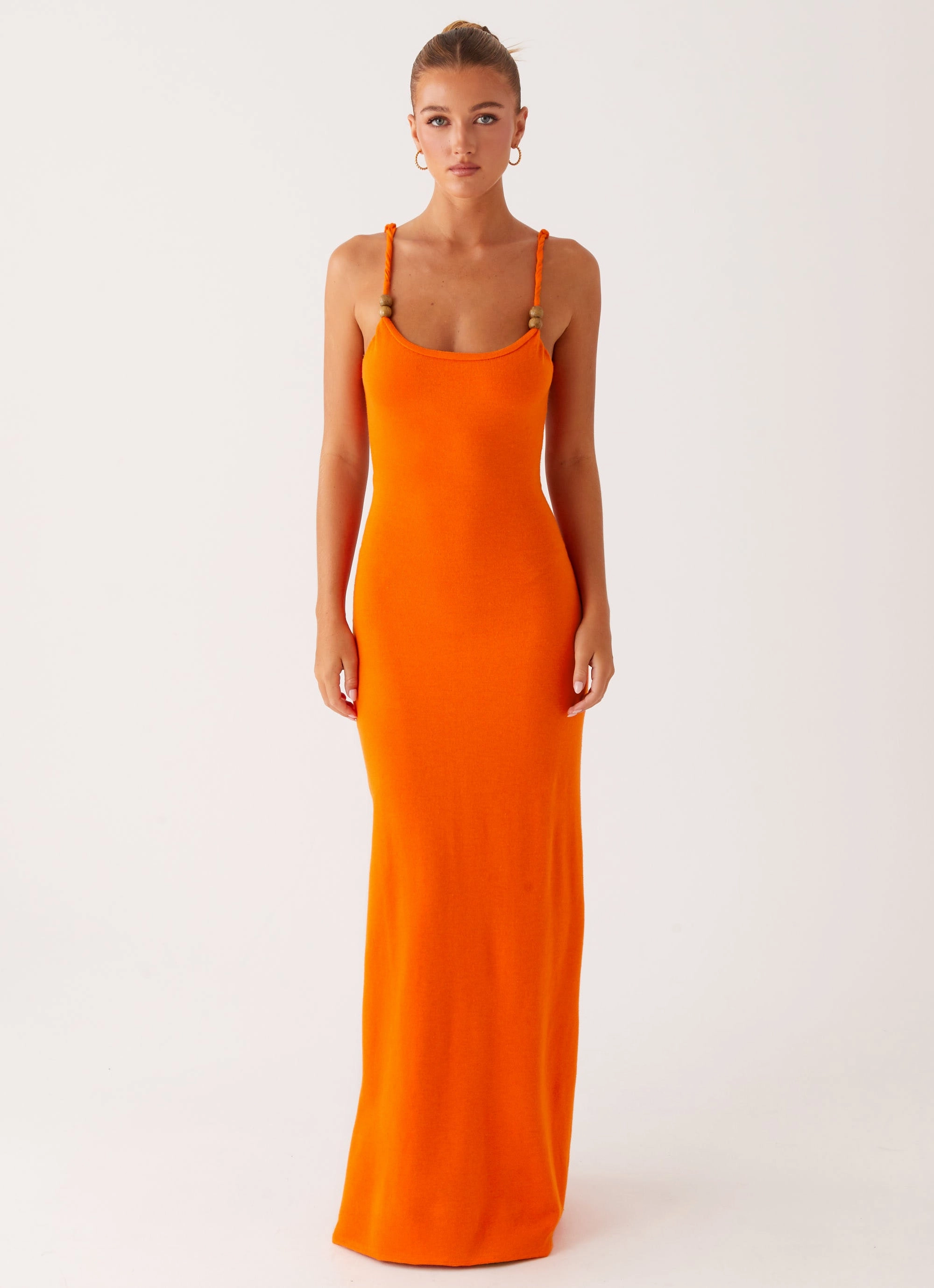 Elaina Knit Maxi Dress - Orange Sleek Fit