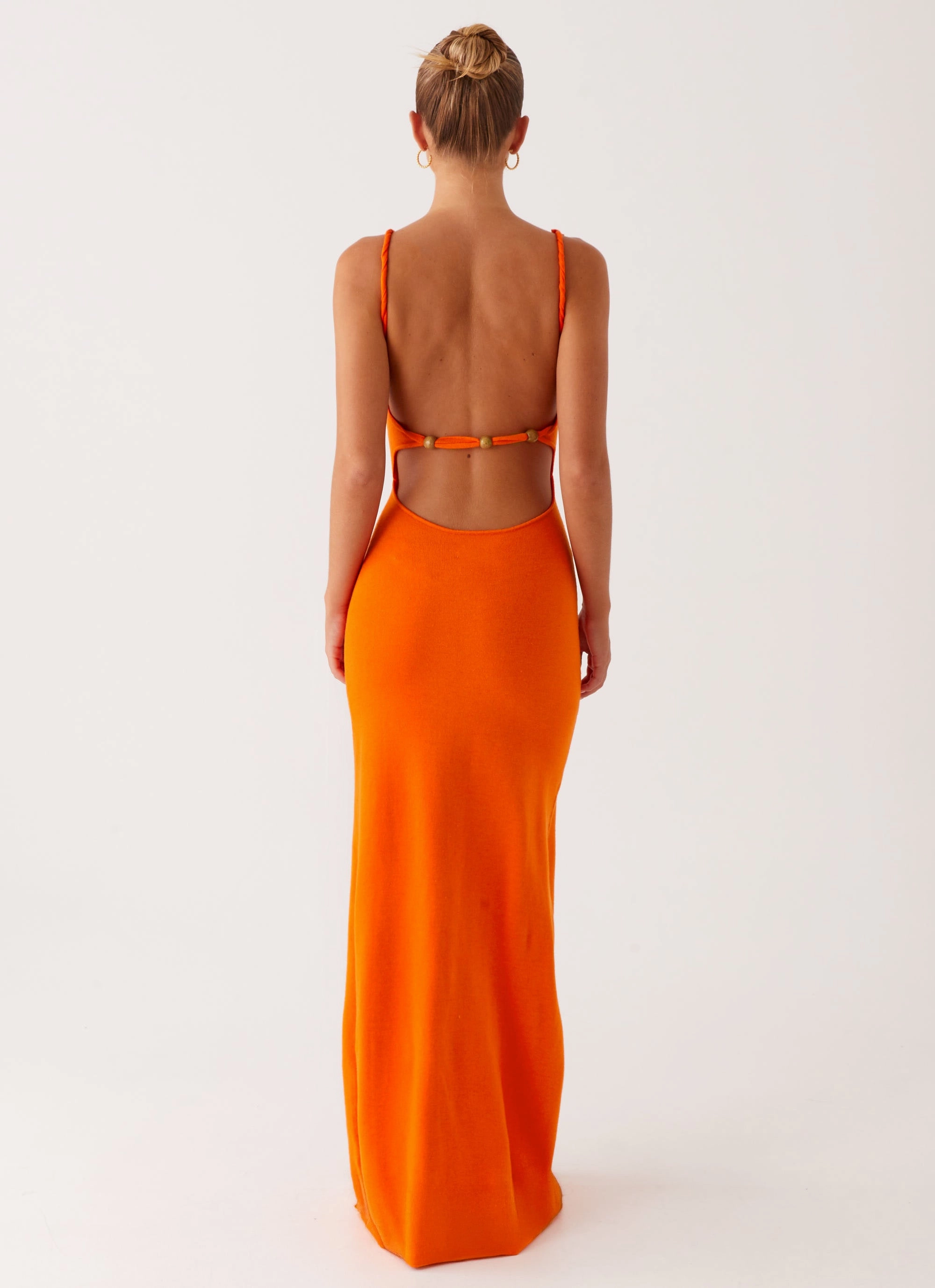 Elaina Knit Maxi Dress - Orange Pocket-Detail