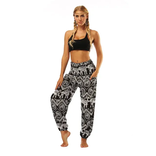 Elastic Waist Flower Jogger Pants