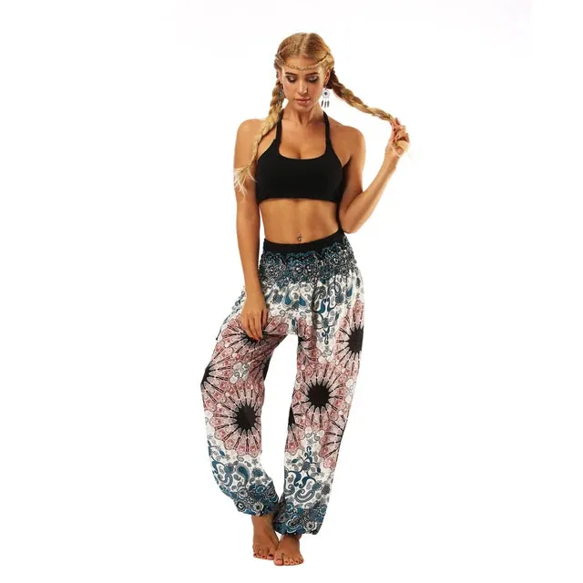Elastic Waist Flower Jogger Pants