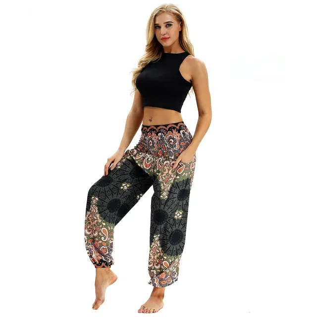 Elastic Waist Flower Jogger Pants