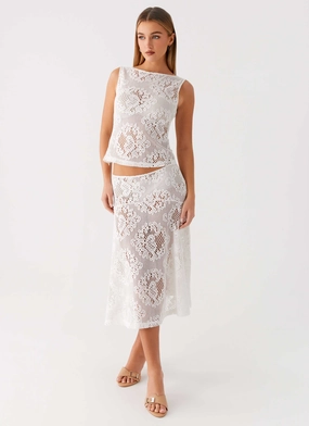 Soft Lines A line Virelle Lace Midi Skirt - Ivory