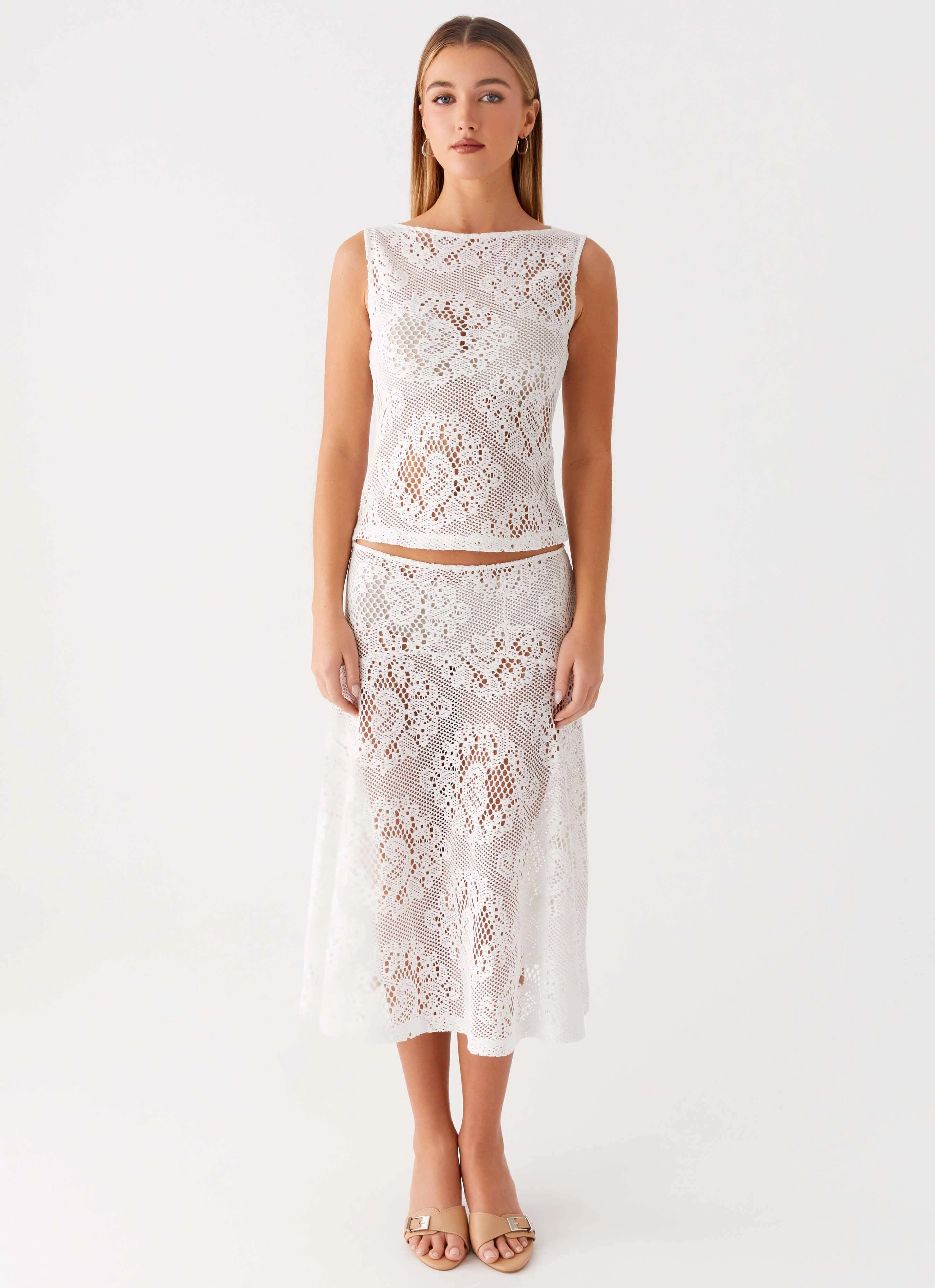 Virelle Lace Midi Skirt - Ivory Urban Style Opaque finish