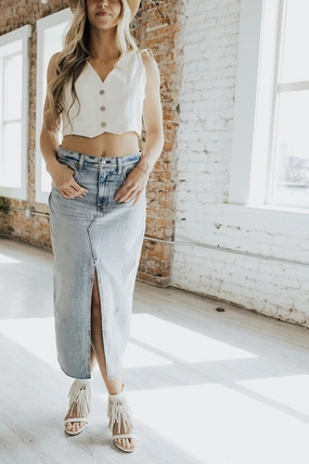 Quick Release Buttons Weighted Hem Trim Scottsdale Denim Maxi Skirt - FINAL SALE