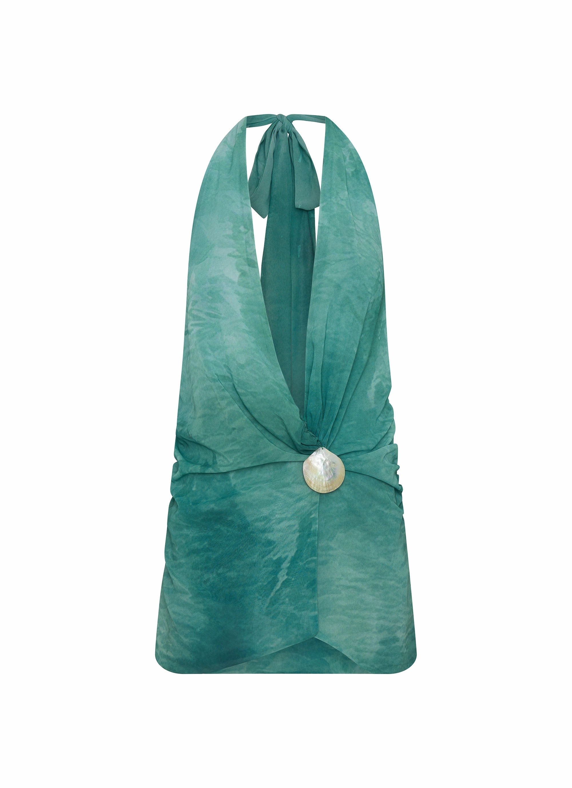 High Waist Core Collection Eleanora Plunge Scarf Mini Dress - Green Tie Dye