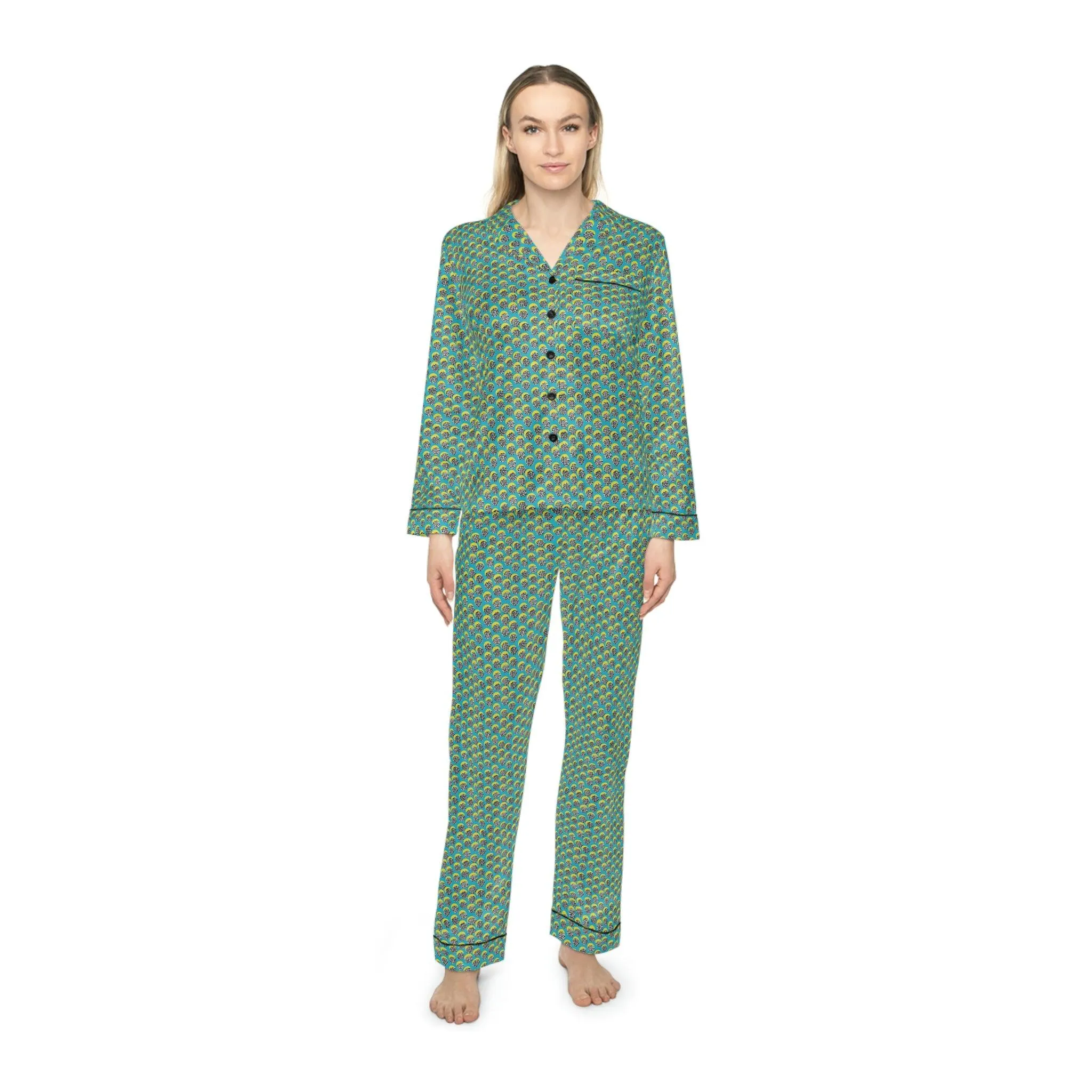 Elegant Custom Satin Leopard Print Women's Sleepwear Set