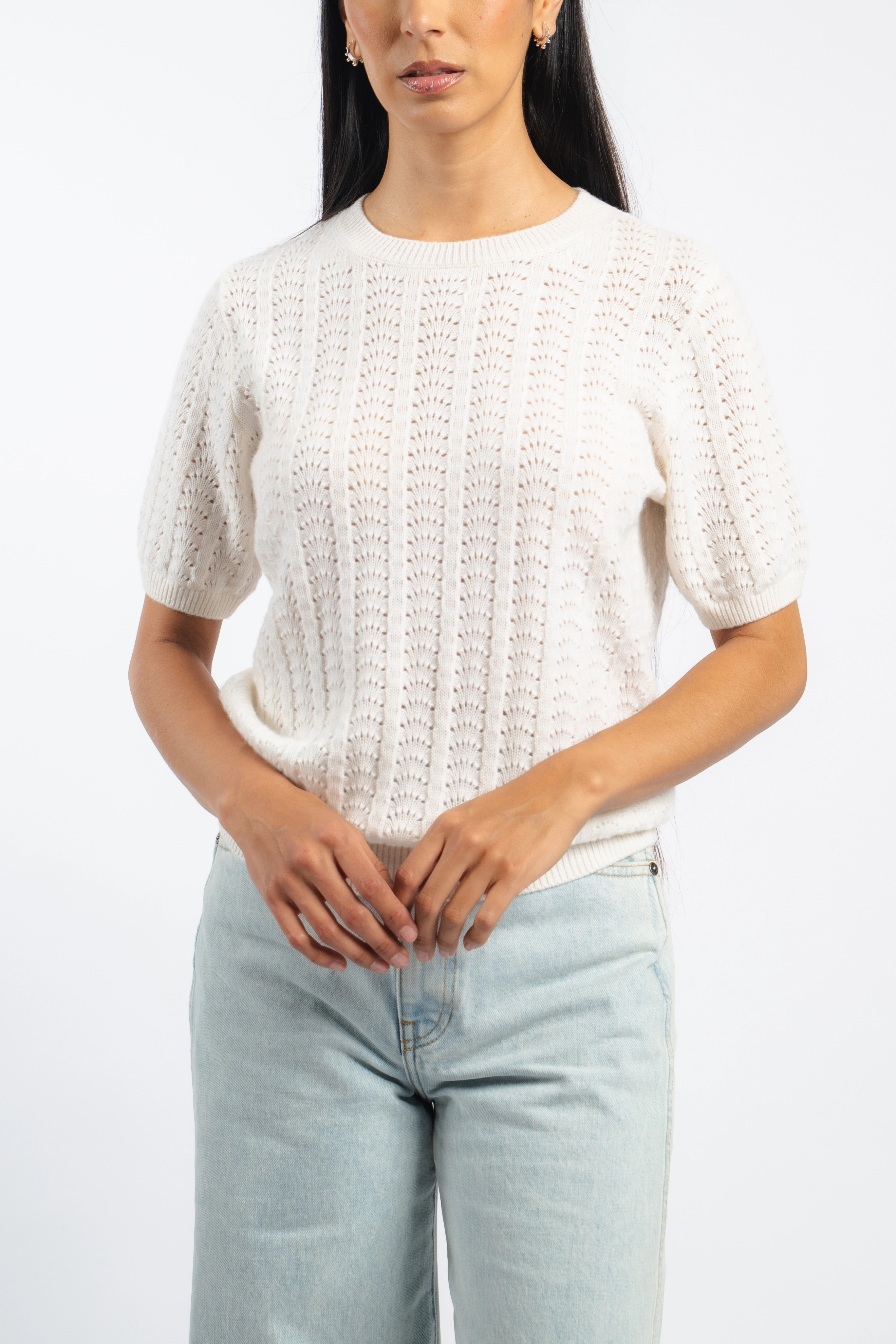 Breathable mesh panel Cecelia Pointelle Sweater