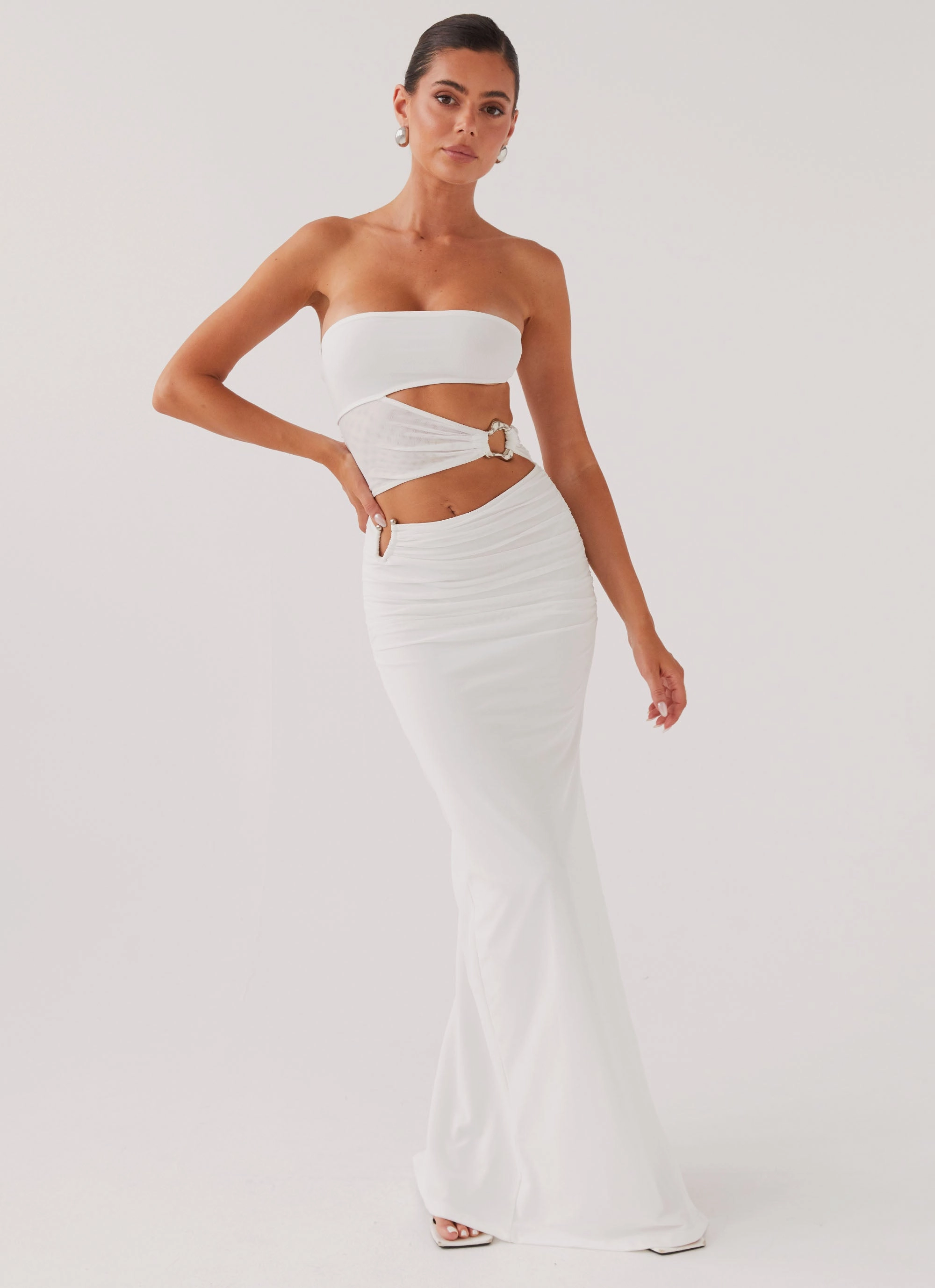 Modern Soft Into Pieces Mesh Maxi Dress - White