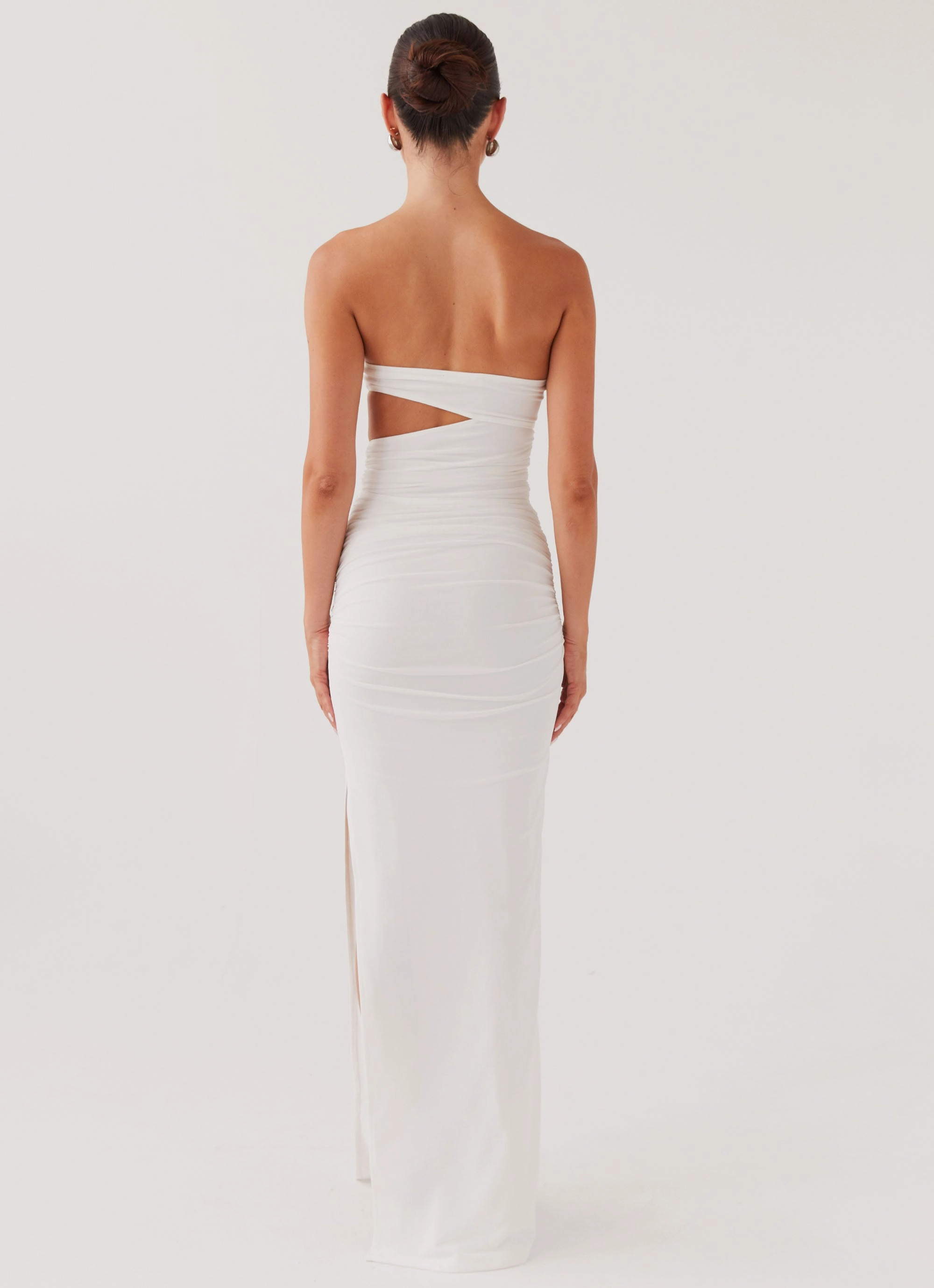 Mesh-Sleeve Into Pieces Mesh Maxi Dress - White