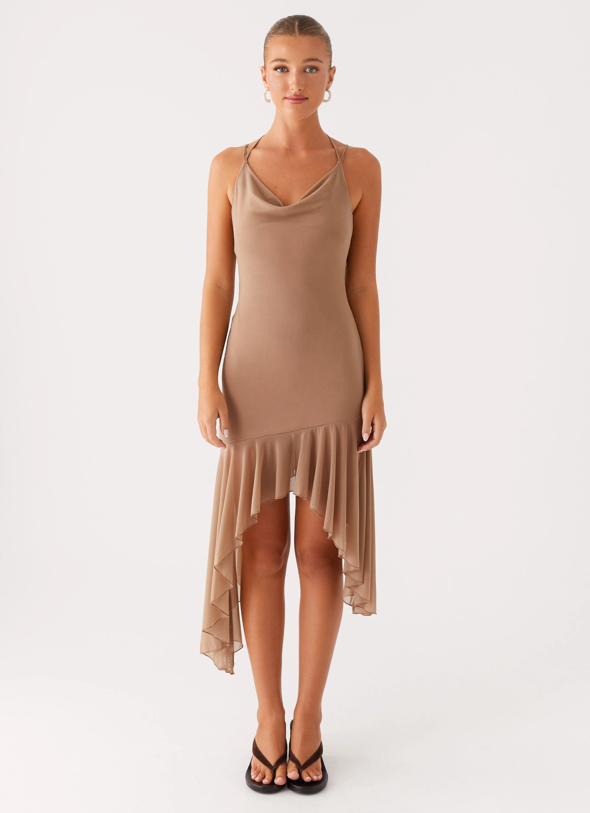 Bessie Midi Dress - Beige Flattering Silhouette Wear Chill Comfort